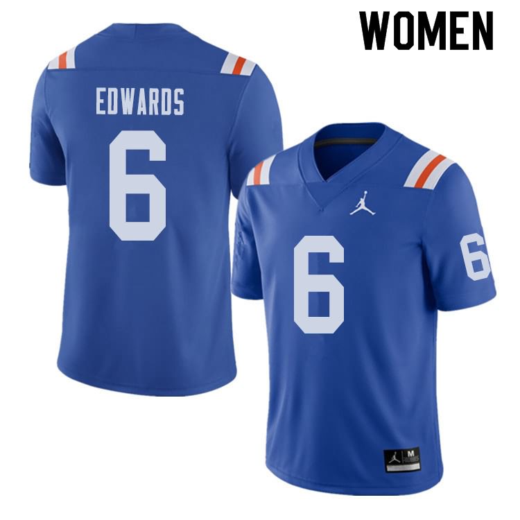 Women's NCAA Florida Gators Brian Edwards #6 Stitched Authentic Alternate Jordan Brand Royal Throwback College Football Jersey ZQX2765IX